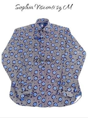 Visconti Floral Stripe Button Down Shirt Navy White NWT Men's Sz M